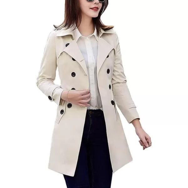 imageFARVALUE Womens Double Breasted Trench Coat Water Resistant Windbreaker Classic Belted Lapel OvercoatAbeige