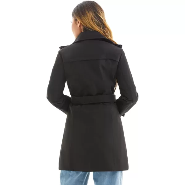 imageFARVALUE Womens Double Breasted Trench Coat Water Resistant Windbreaker Classic Belted Lapel OvercoatAblack