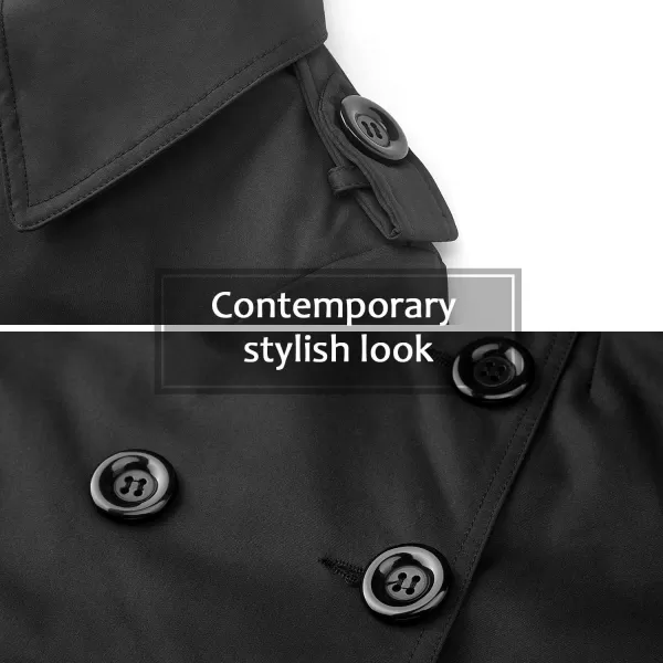 imageFARVALUE Womens Double Breasted Trench Coat Water Resistant Windbreaker Classic Belted Lapel OvercoatAblack