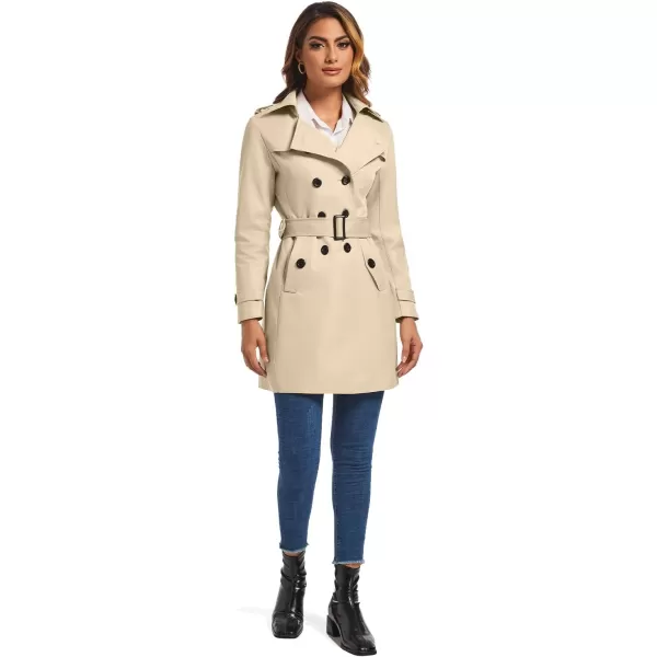 imageFARVALUE Womens Double Breasted Trench Coat Water Resistant Windbreaker Classic Belted Lapel OvercoatAkhaki