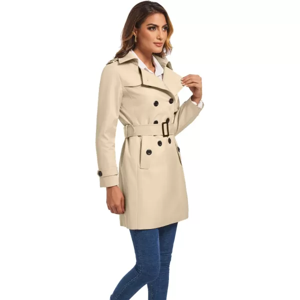 imageFARVALUE Womens Double Breasted Trench Coat Water Resistant Windbreaker Classic Belted Lapel OvercoatAkhaki