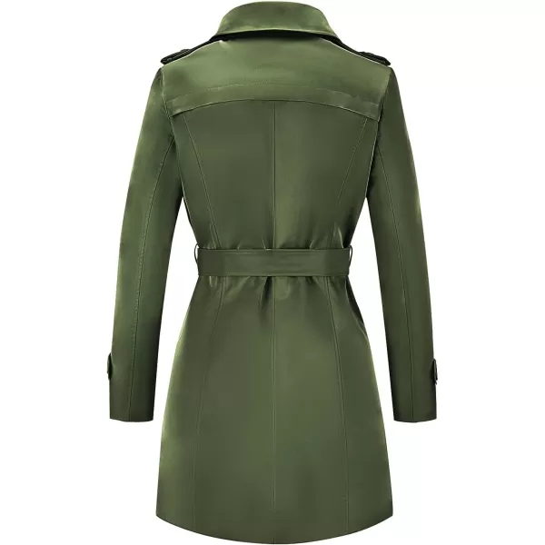 imageFARVALUE Womens Double Breasted Trench Coat Water Resistant Windbreaker Classic Belted Lapel OvercoatArmy Green