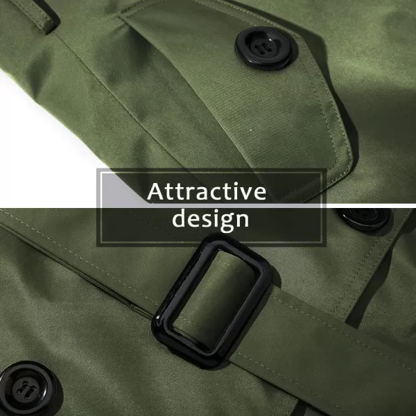 imageFARVALUE Womens Double Breasted Trench Coat Water Resistant Windbreaker Classic Belted Lapel OvercoatArmy Green