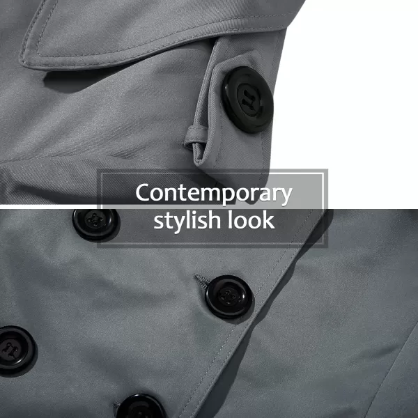 imageFARVALUE Womens Double Breasted Trench Coat Water Resistant Windbreaker Classic Belted Lapel OvercoatBgrey