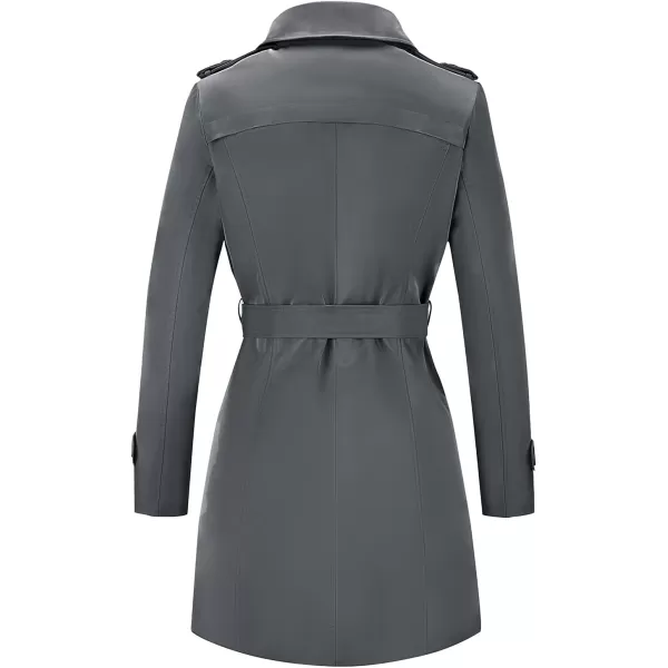 imageFARVALUE Womens Double Breasted Trench Coat Water Resistant Windbreaker Classic Belted Lapel OvercoatBgrey