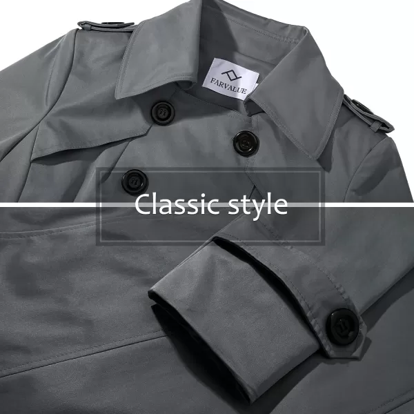 imageFARVALUE Womens Double Breasted Trench Coat Water Resistant Windbreaker Classic Belted Lapel OvercoatBgrey