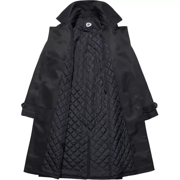 imageFARVALUE Womens Double Breasted Trench Coat Water Resistant Windbreaker Classic Belted Lapel OvercoatBlack Cotton Lined