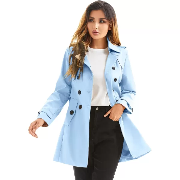 imageFARVALUE Womens Double Breasted Trench Coat Water Resistant Windbreaker Classic Belted Lapel OvercoatBlue