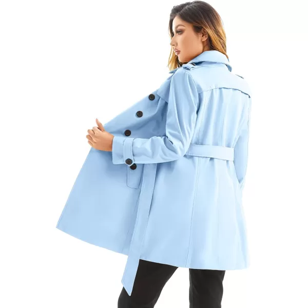 imageFARVALUE Womens Double Breasted Trench Coat Water Resistant Windbreaker Classic Belted Lapel OvercoatBlue