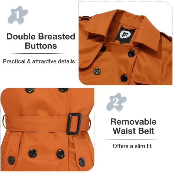 imageFARVALUE Womens Double Breasted Trench Coat Water Resistant Windbreaker Classic Belted Lapel OvercoatCaramel