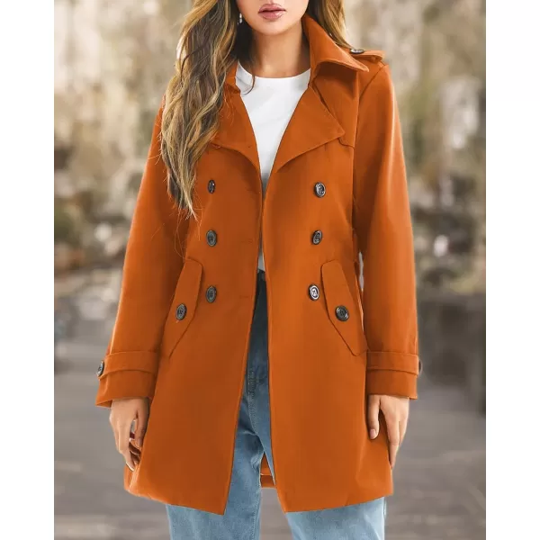 imageFARVALUE Womens Double Breasted Trench Coat Water Resistant Windbreaker Classic Belted Lapel OvercoatCaramel