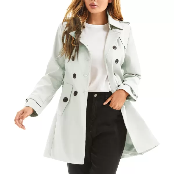 imageFARVALUE Womens Double Breasted Trench Coat Water Resistant Windbreaker Classic Belted Lapel OvercoatClight Gray