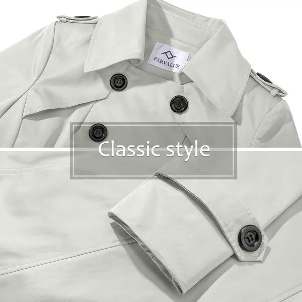 imageFARVALUE Womens Double Breasted Trench Coat Water Resistant Windbreaker Classic Belted Lapel OvercoatClight Gray