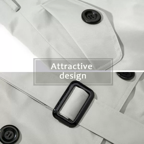 imageFARVALUE Womens Double Breasted Trench Coat Water Resistant Windbreaker Classic Belted Lapel OvercoatClight Gray