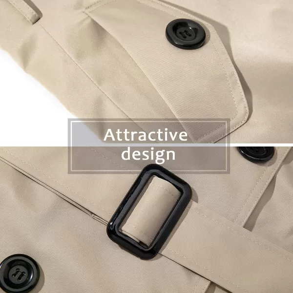 imageFARVALUE Womens Double Breasted Trench Coat Water Resistant Windbreaker Classic Belted Lapel OvercoatKhaki Cotton Lined