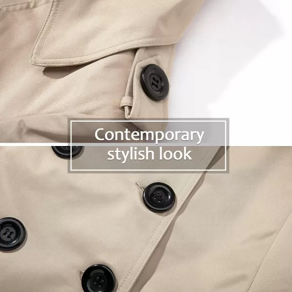 imageFARVALUE Womens Double Breasted Trench Coat Water Resistant Windbreaker Classic Belted Lapel OvercoatKhaki Cotton Lined