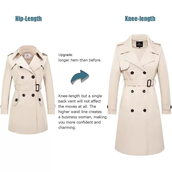 imageFARVALUE Womens Long Trenchcoat Double Breasted Trench Coat Water Resistant Classic Peacoat with BeltBeige