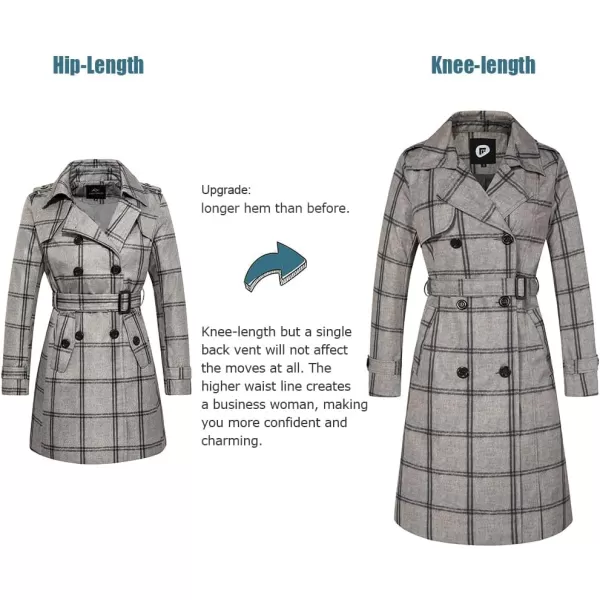 imageFARVALUE Womens Long Trenchcoat Double Breasted Trench Coat Water Resistant Classic Peacoat with BeltBig Plaid