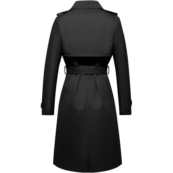 imageFARVALUE Womens Long Trenchcoat Double Breasted Trench Coat Water Resistant Classic Peacoat with BeltBlack