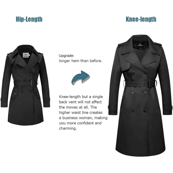 imageFARVALUE Womens Long Trenchcoat Double Breasted Trench Coat Water Resistant Classic Peacoat with BeltBlack Velvet Lined