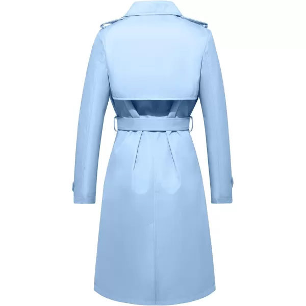 imageFARVALUE Womens Long Trenchcoat Double Breasted Trench Coat Water Resistant Classic Peacoat with BeltBlue