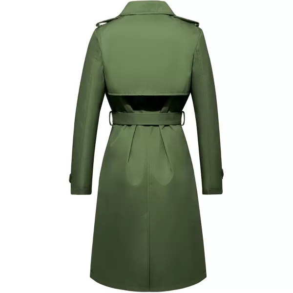 imageFARVALUE Womens Long Trenchcoat Double Breasted Trench Coat Water Resistant Classic Peacoat with BeltGreen