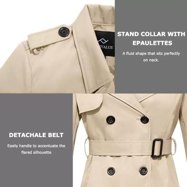 imageFARVALUE Womens Long Trenchcoat Double Breasted Trench Coat Water Resistant Classic Peacoat with BeltKhaki