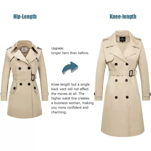 imageFARVALUE Womens Long Trenchcoat Double Breasted Trench Coat Water Resistant Classic Peacoat with BeltKhaki