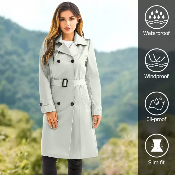 imageFARVALUE Womens Long Trenchcoat Double Breasted Trench Coat Water Resistant Classic Peacoat with BeltLight Gray