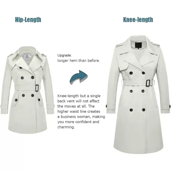 imageFARVALUE Womens Long Trenchcoat Double Breasted Trench Coat Water Resistant Classic Peacoat with BeltLight Gray