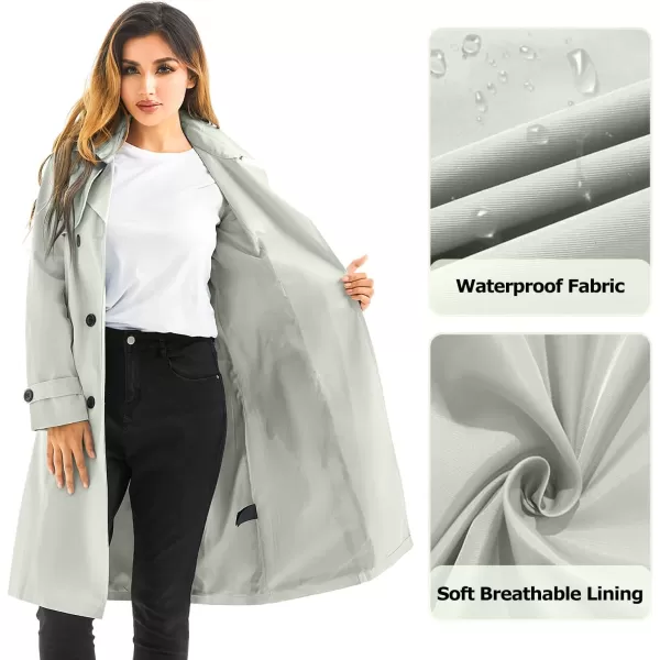 imageFARVALUE Womens Long Trenchcoat Double Breasted Trench Coat Water Resistant Classic Peacoat with BeltLight Gray