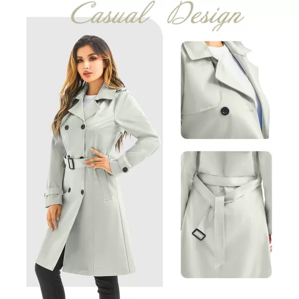 imageFARVALUE Womens Long Trenchcoat Double Breasted Trench Coat Water Resistant Classic Peacoat with BeltLight Gray