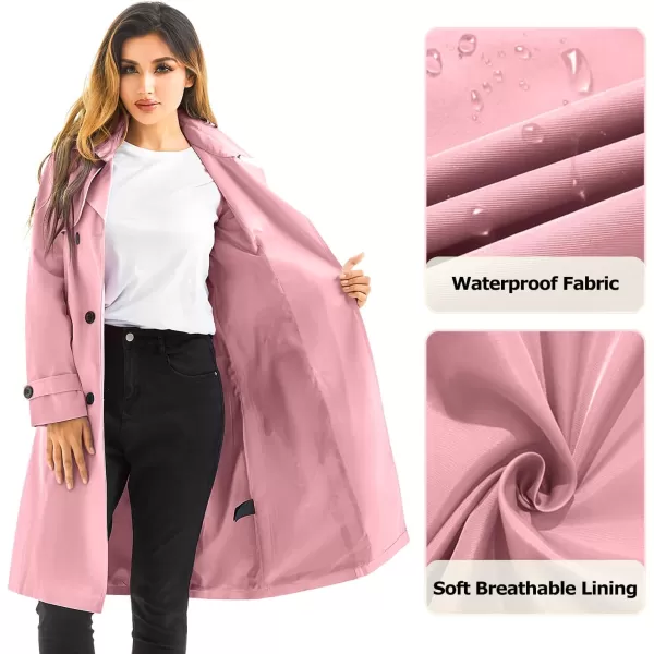 imageFARVALUE Womens Long Trenchcoat Double Breasted Trench Coat Water Resistant Classic Peacoat with BeltPink