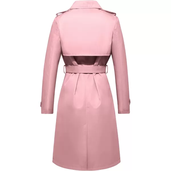 imageFARVALUE Womens Long Trenchcoat Double Breasted Trench Coat Water Resistant Classic Peacoat with BeltPink