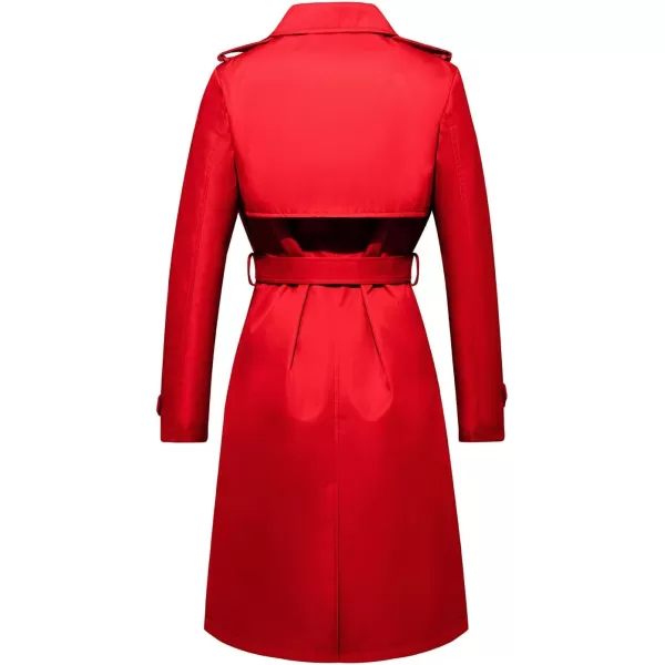 imageFARVALUE Womens Long Trenchcoat Double Breasted Trench Coat Water Resistant Classic Peacoat with BeltRed