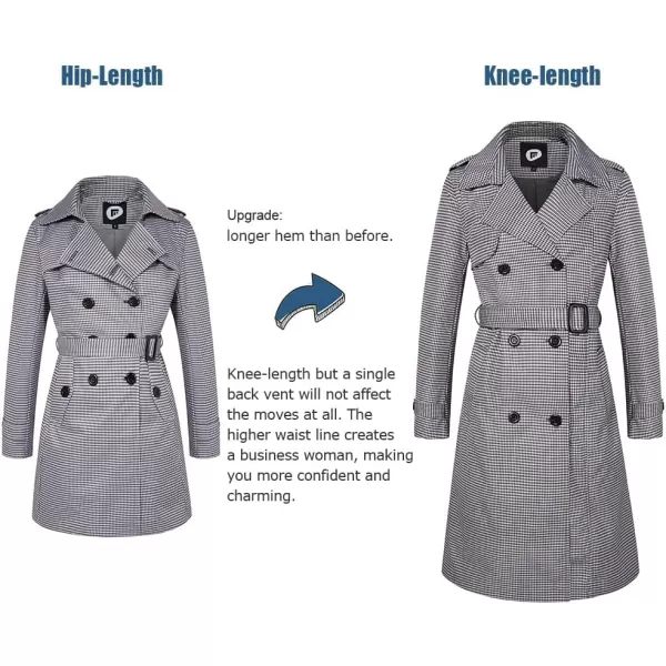imageFARVALUE Womens Long Trenchcoat Double Breasted Trench Coat Water Resistant Classic Peacoat with BeltSmall Plaid