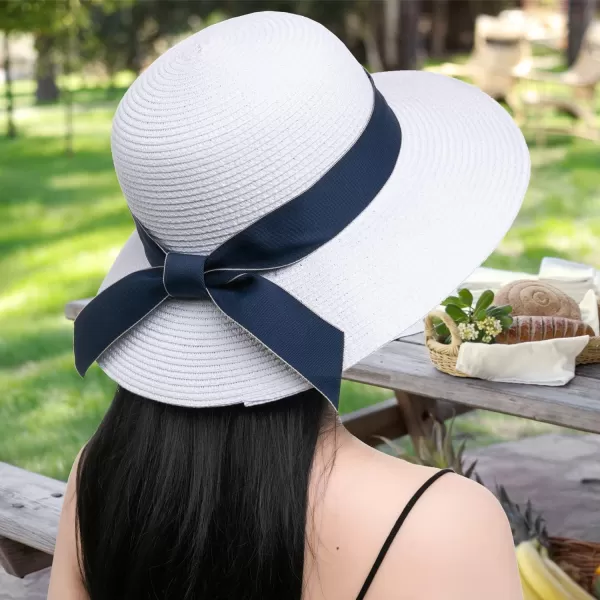 imageFARVALUE Womens Sun Beach Straw Hat Foldable Floppy Hats Summer UV Protection Wide Brim with Bowknot for Travel Beach CapWhite