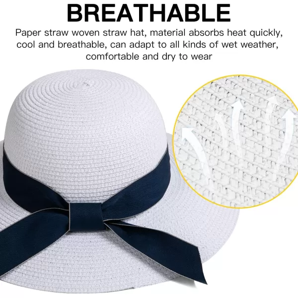 imageFARVALUE Womens Sun Beach Straw Hat Foldable Floppy Hats Summer UV Protection Wide Brim with Bowknot for Travel Beach CapWhite