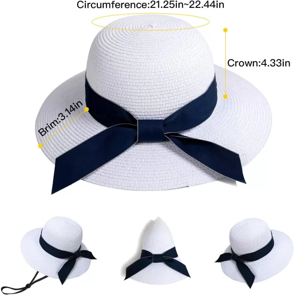 imageFARVALUE Womens Sun Beach Straw Hat Foldable Floppy Hats Summer UV Protection Wide Brim with Bowknot for Travel Beach CapWhite