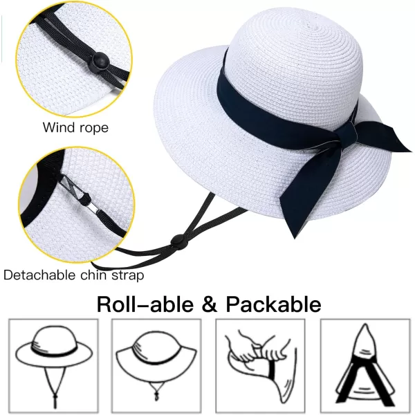 imageFARVALUE Womens Sun Beach Straw Hat Foldable Floppy Hats Summer UV Protection Wide Brim with Bowknot for Travel Beach CapWhite