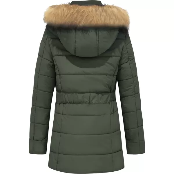 imageFARVALUE Womens Water Resistant Winter Coat Thicken Puffer Jacket Warm Quilted Parka Padded Windbreaker with Removable HoodArmy Green