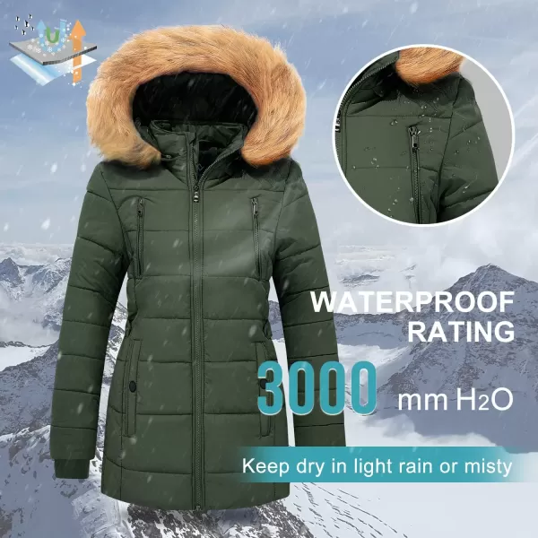 imageFARVALUE Womens Water Resistant Winter Coat Thicken Puffer Jacket Warm Quilted Parka Padded Windbreaker with Removable HoodArmy Green