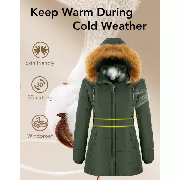 imageFARVALUE Womens Water Resistant Winter Coat Thicken Puffer Jacket Warm Quilted Parka Padded Windbreaker with Removable HoodArmy Green