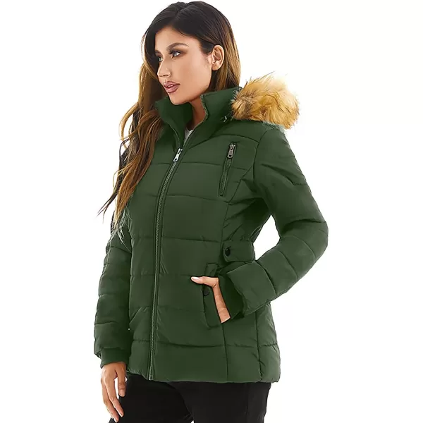 imageFARVALUE Womens Water Resistant Winter Coat Thicken Puffer Jacket Warm Quilted Parka Padded Windbreaker with Removable HoodArmy Green