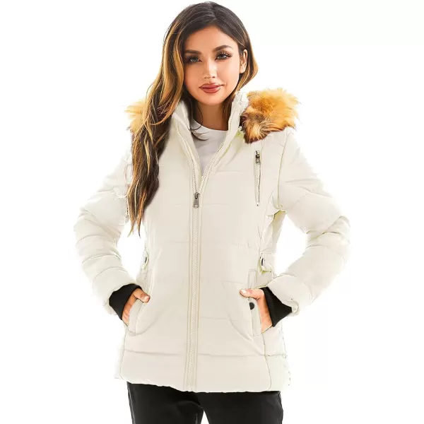 imageFARVALUE Womens Water Resistant Winter Coat Thicken Puffer Jacket Warm Quilted Parka Padded Windbreaker with Removable HoodBeige