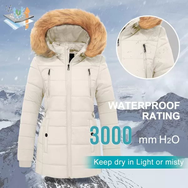 imageFARVALUE Womens Water Resistant Winter Coat Thicken Puffer Jacket Warm Quilted Parka Padded Windbreaker with Removable HoodBeige