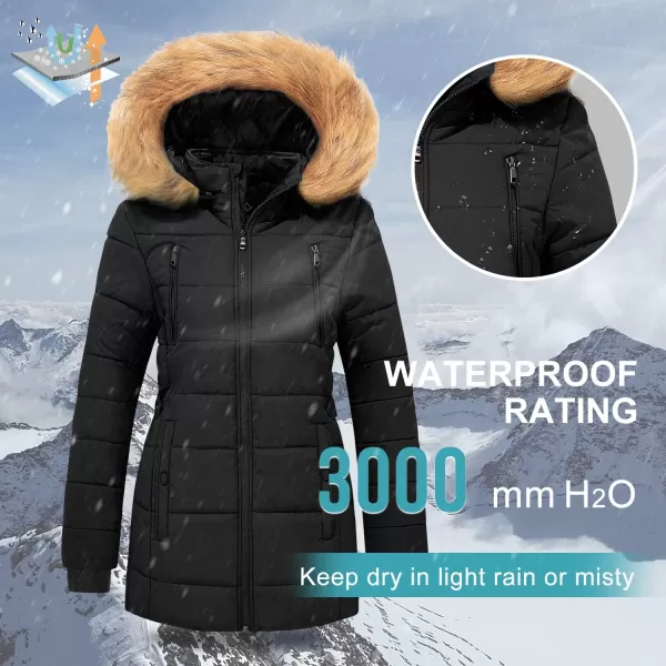 imageFARVALUE Womens Water Resistant Winter Coat Thicken Puffer Jacket Warm Quilted Parka Padded Windbreaker with Removable HoodBlack