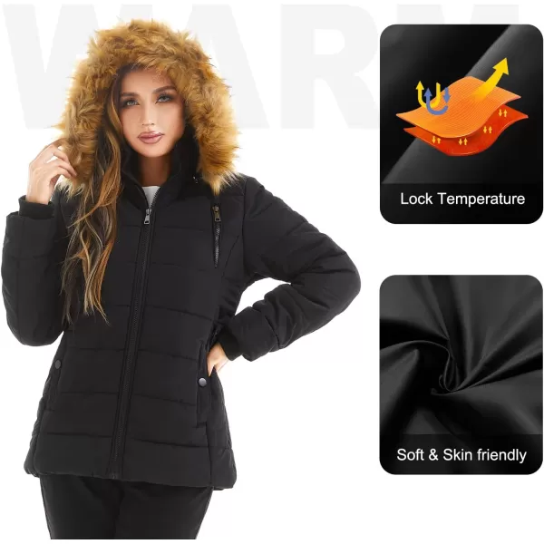 imageFARVALUE Womens Water Resistant Winter Coat Thicken Puffer Jacket Warm Quilted Parka Padded Windbreaker with Removable HoodBlack