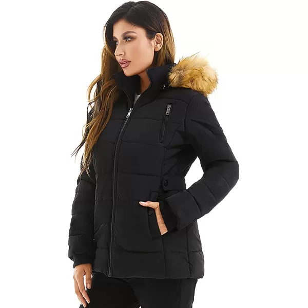 imageFARVALUE Womens Water Resistant Winter Coat Thicken Puffer Jacket Warm Quilted Parka Padded Windbreaker with Removable HoodBlack