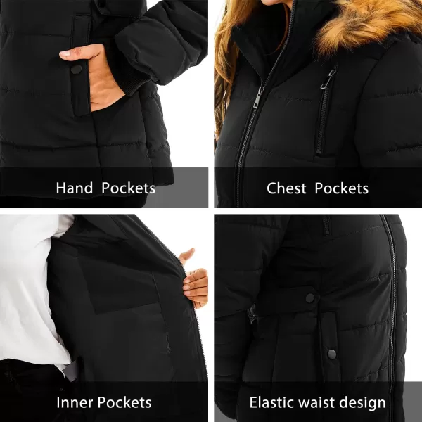 imageFARVALUE Womens Water Resistant Winter Coat Thicken Puffer Jacket Warm Quilted Parka Padded Windbreaker with Removable HoodBlack